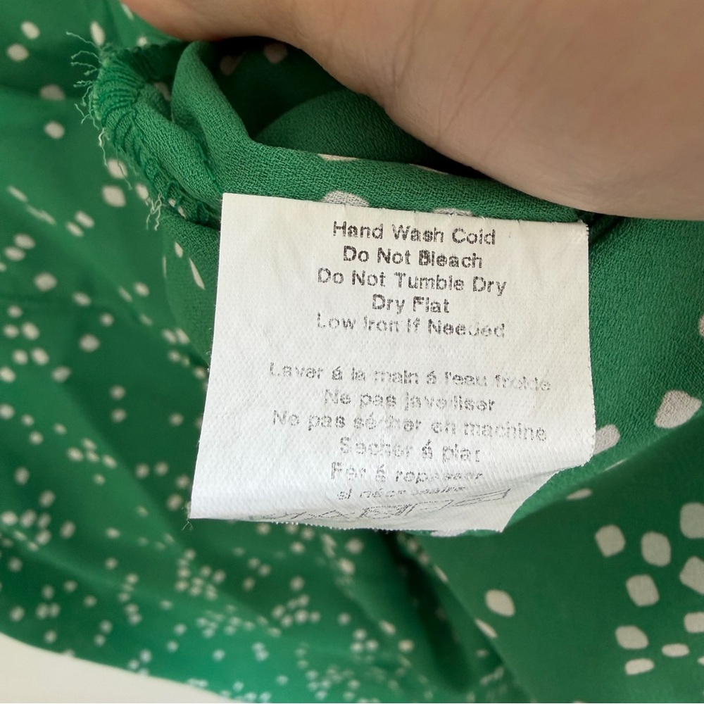 All in Favor Polka Dot Ruffle Wrap Top Size Medium M Green White Short Sleeve - Picture 9 of 12